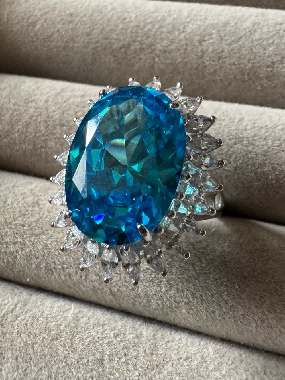 FZN Blue Topaz & Cubic Zirconia 925 Sterling Silver Ring Size 8